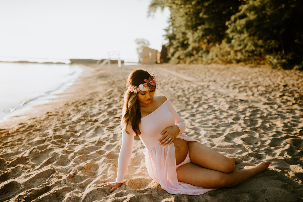 flower crown maternity photos at the beach